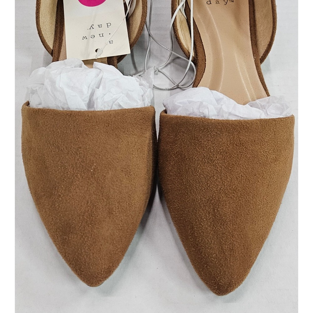A New Day Rebecca Flats Cognac Brown Suede Pointed‎ Toe Orsay Slip On Shoes 5 - Picture 2 of 11